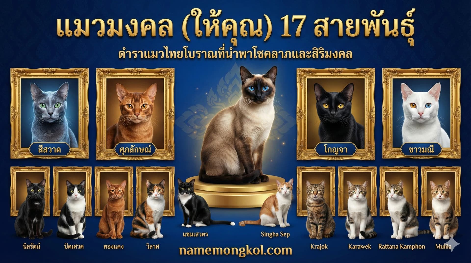 17 แมวมงคลไทย 2569 ตำราสมุดข่อยโบราณ เลี้ยงเสริมดวง