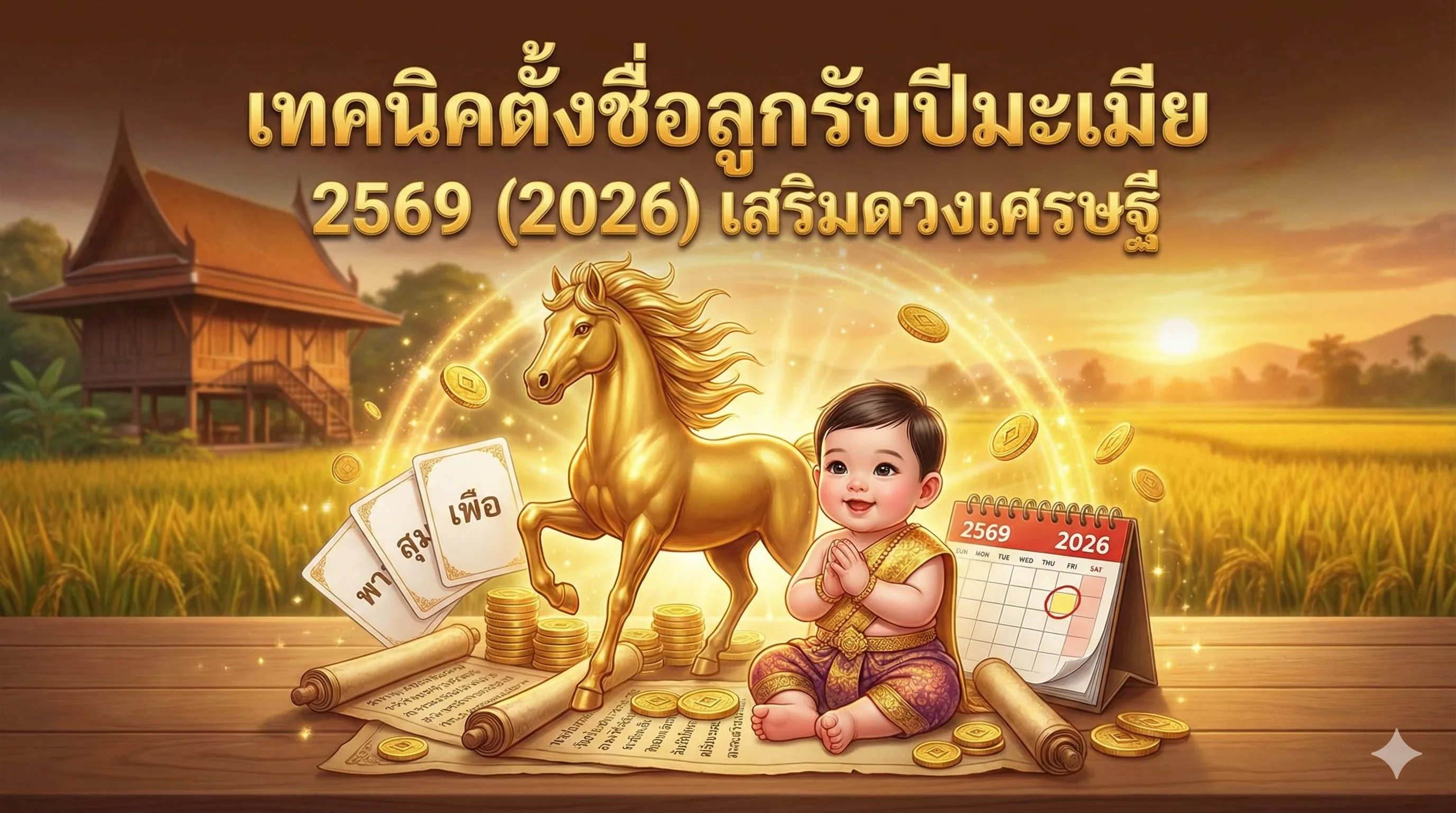 100 ชื่อมงคลลูกชายปีมะเมีย 2569 เสริมดวงปีม้า